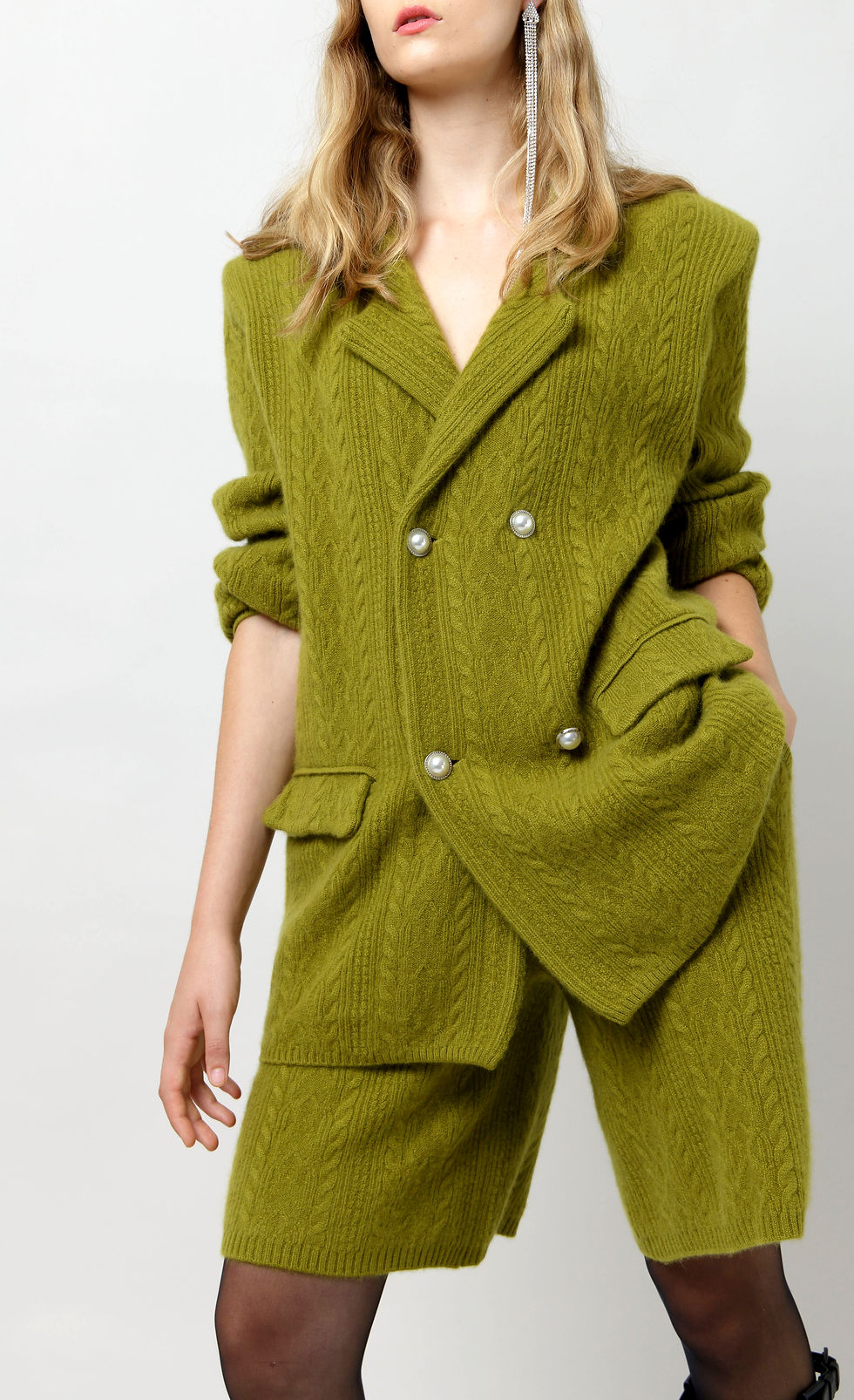 Thumbnail: Textured Cashmere Short Suit Set