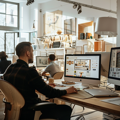 A man sitting at a desk with two computers - Our mission