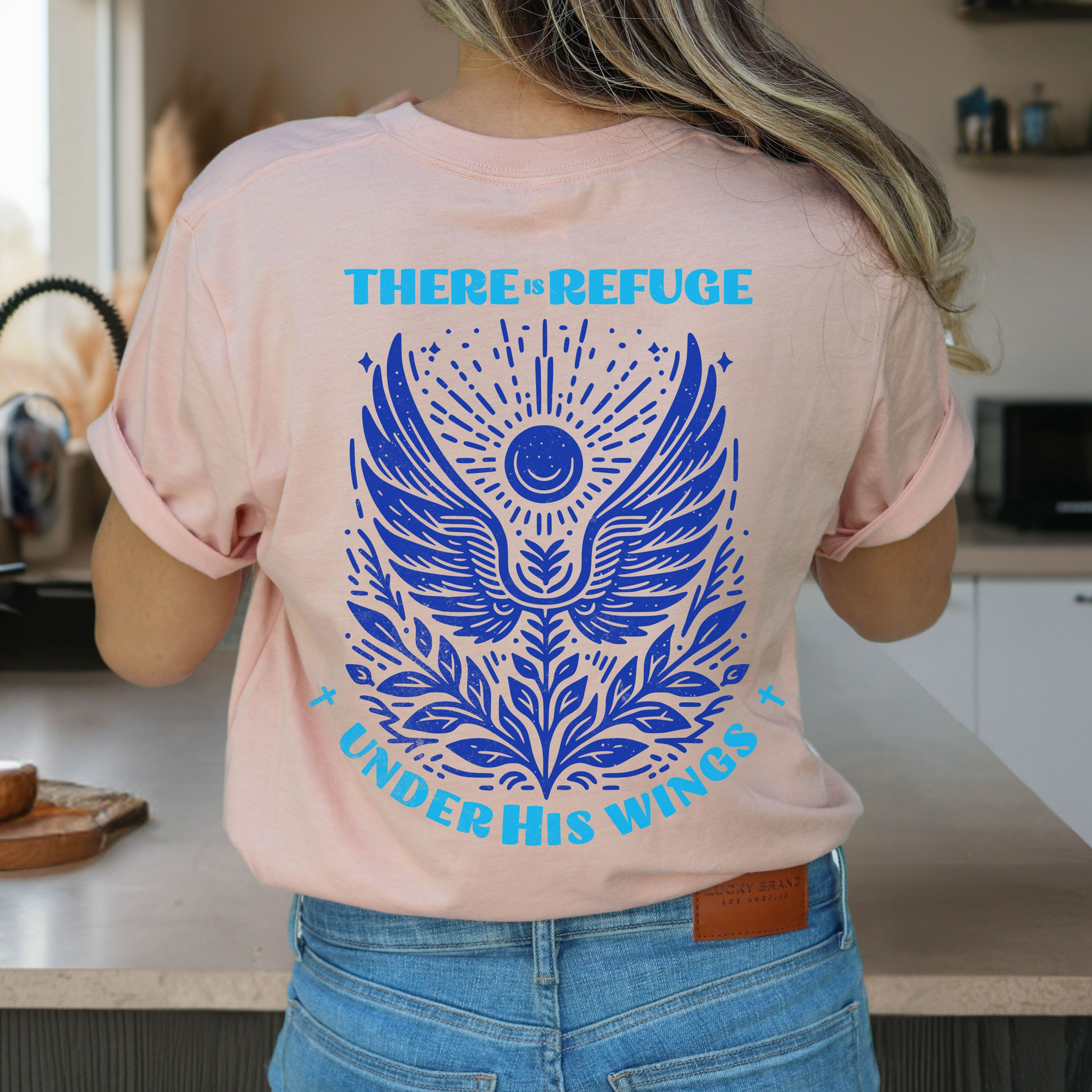 There Is Refuge Under His Wings Shirt | Psalm 91:4 Christian Tee | Angel Wing