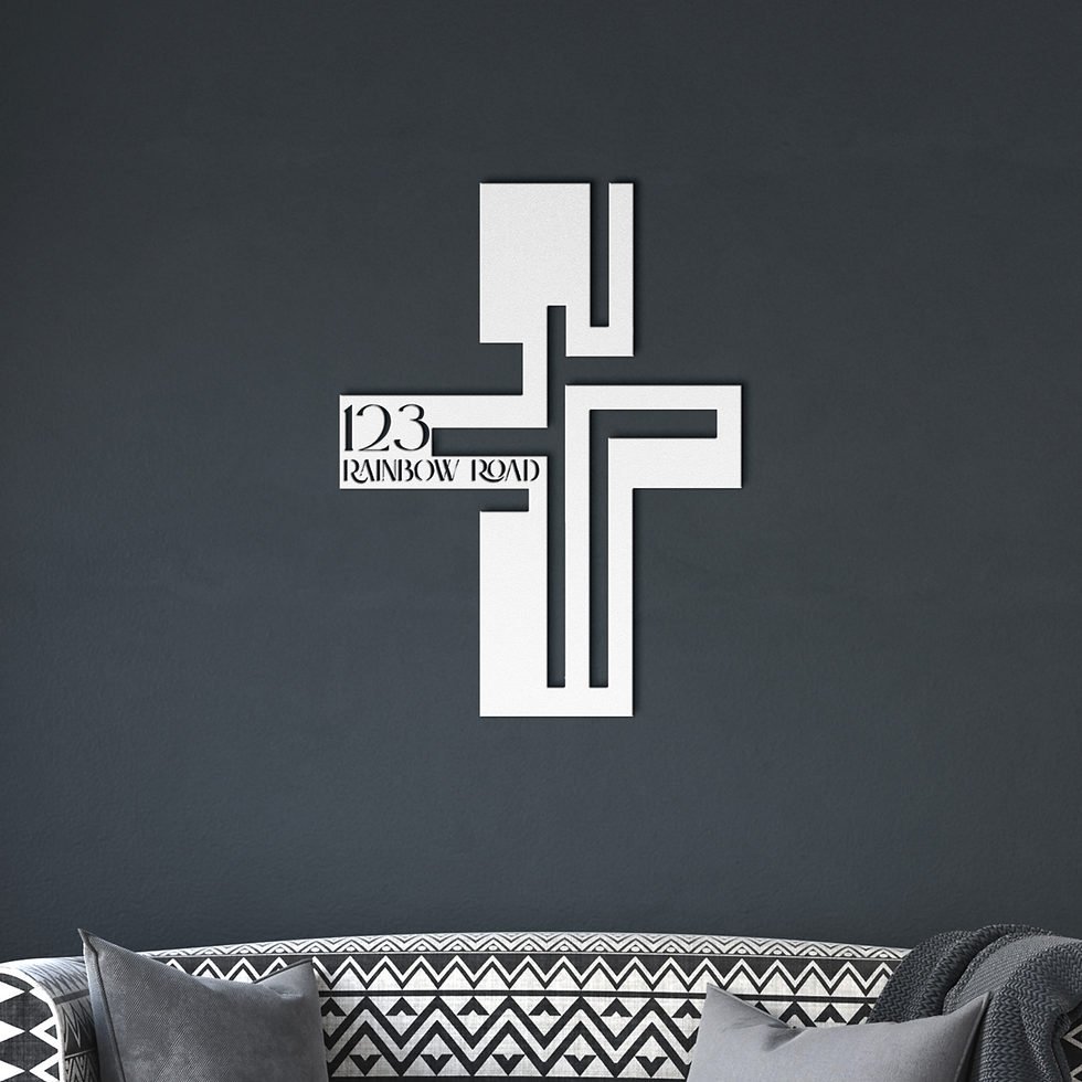 Custom Christian Cross Address Sign – Personalized Metal Wall Decor for Porch