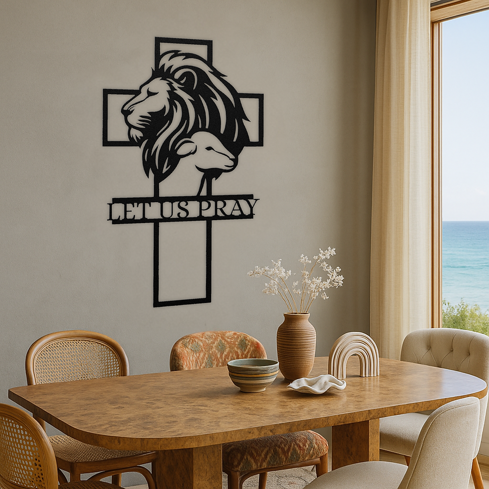 Let Us Pray Metal Wall Art – Lion and Lamb Cross Sign – Christian Home Decor for