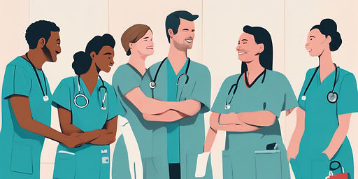 Group of doctors and nurses educating in a group