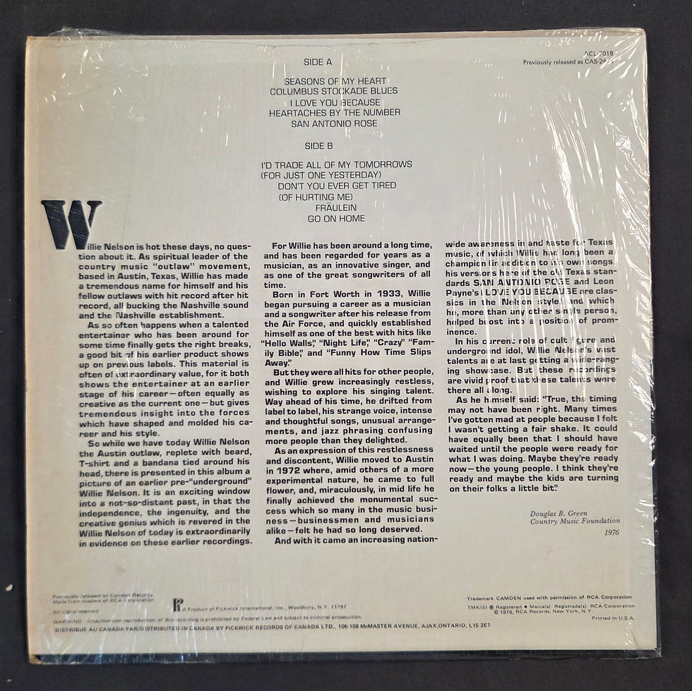 Miniatura: Willie Nelson - Columbus Stockade Blues And Other Country Favorites (1976)
