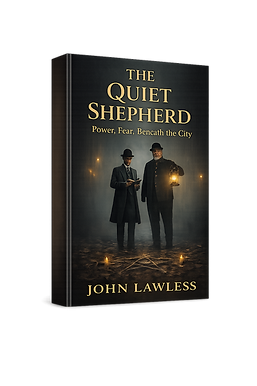 The Quiet Shepher book cover by John LAwless, a novel of mystery and control in 19th Century Bradford