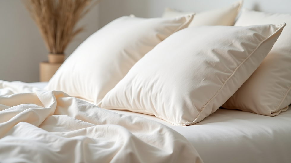 Close-up view of soft, folded 100% cotton bedsheets in soft colors