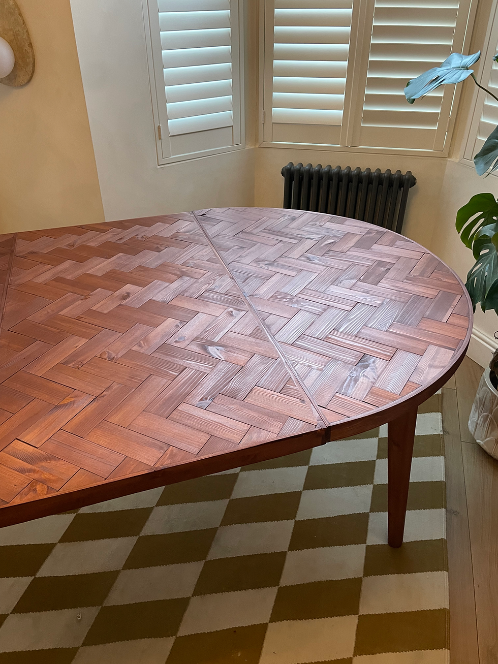 Thumbnail: Extending herringbone round dining table