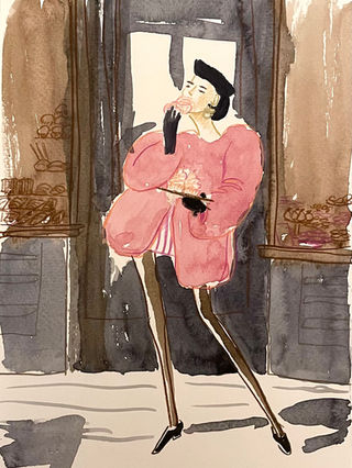 watercolor illustration, cafe, cupcake, patisserie illustration, fashion illustration, 