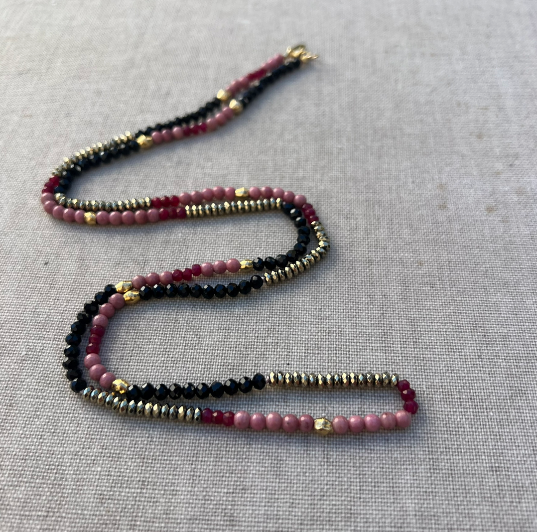 Pink Opal & Pyrite Necklace