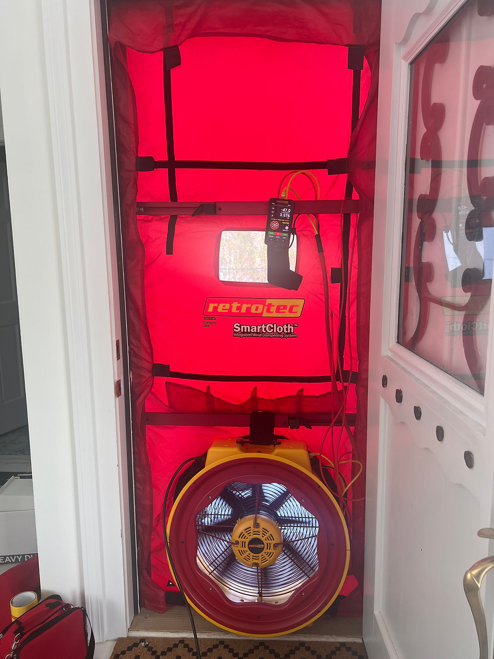 Blower Door Test "Retrotec SmartCloth," labeled equipment