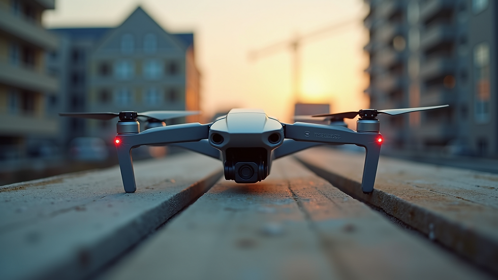 Close-up view of a drone capturing detailed images of construction materials