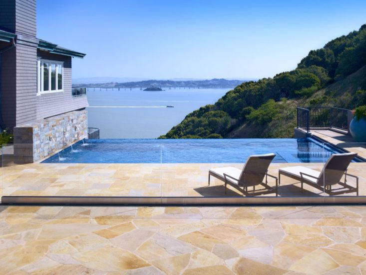 Above: A pool with an infinity edge; Lewis sited it to take advantage of a dramatic view. Photograph by John Sutton.