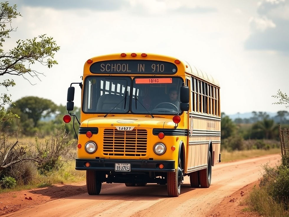Yellow school bus on an African dirt track.jpg
