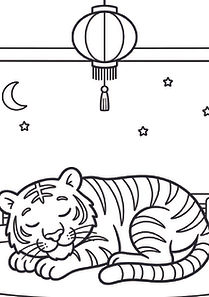 Tiger asleep - Bedtime Story Co Colouring Book Pages