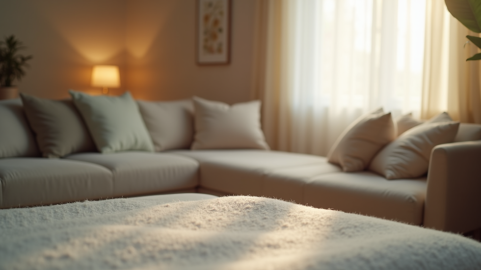 Close-up view of a serene therapy room with a comfortable couch and soft lighting