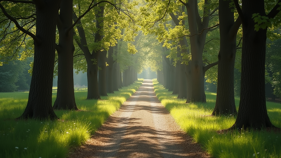 Eye-level view of a tranquil forest path leading into the distance