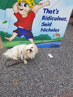 Max the dog loves "That's Ridiculous, Said Nicholas" booth at Quarry Lake Fall Festival