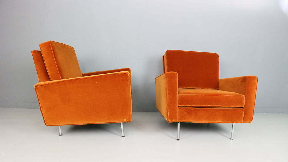 Thumbnail: Pair of 1st edition easy chairs 25 BC by Florence Knoll in velvet, 1950s