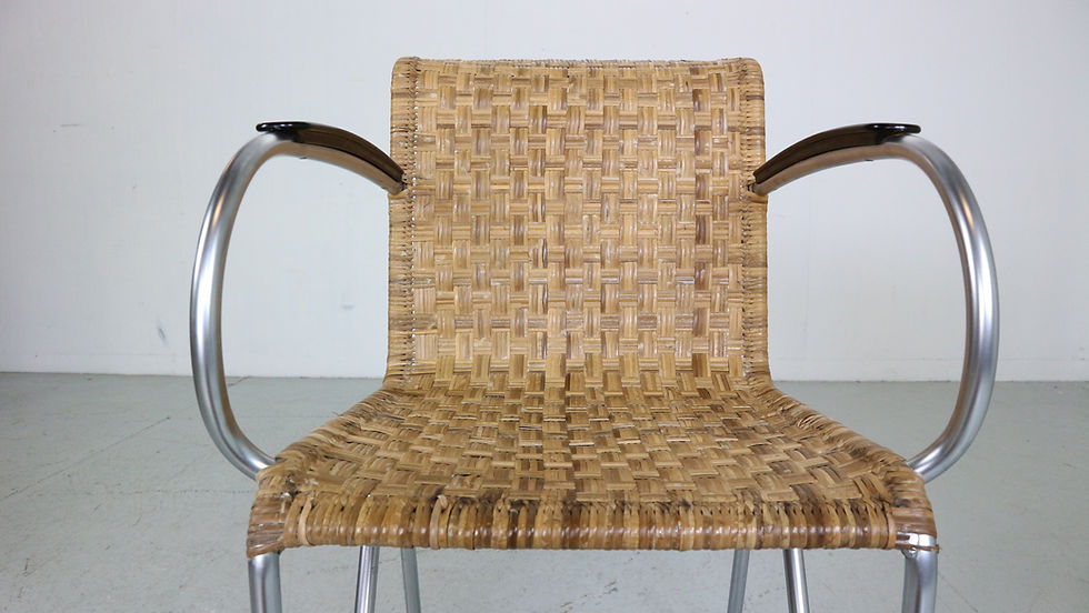 Thumbnail: Gispen Set Of 4 Diagonal Wicker& Tube Frame Armchairs, 1930's Dutch Design
