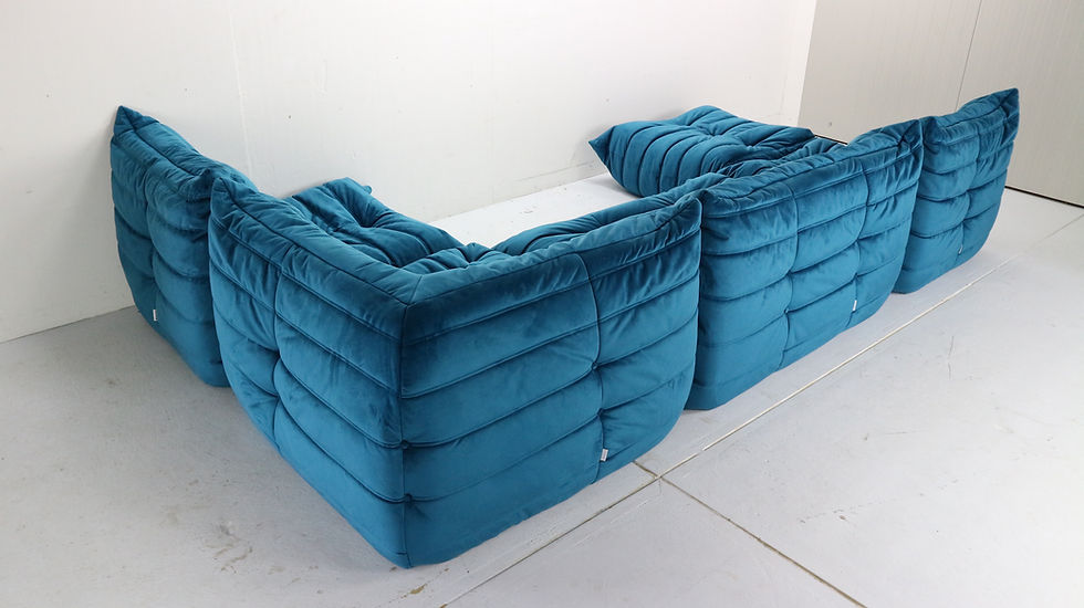 Thumbnail: Blue Velvet Togo Sofa By Michel Ducaroy For Ligne Roset, Set of Five, 1973
