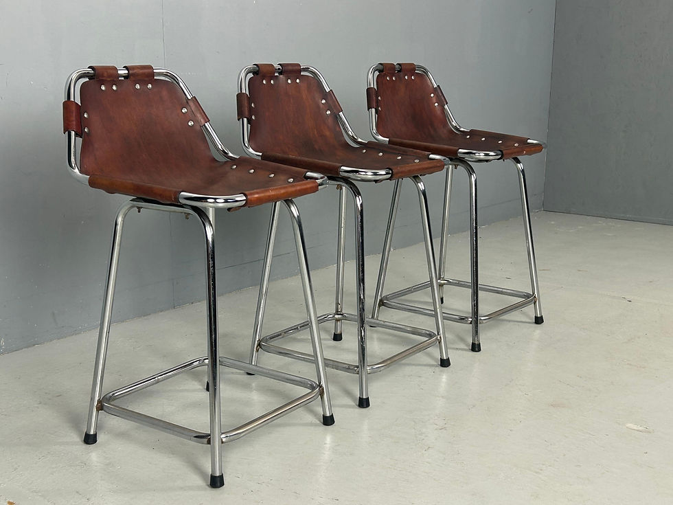 Thumbnail: 3x Leather Bar Stool for Les Arc Ski Resort, Selected by Charlotte Perriand