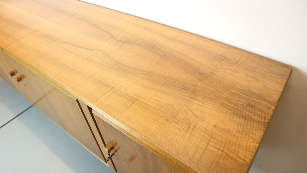 Thumbnail: Vintage brass / light wood exclusive sideboard with drawers and shelves, 1960s