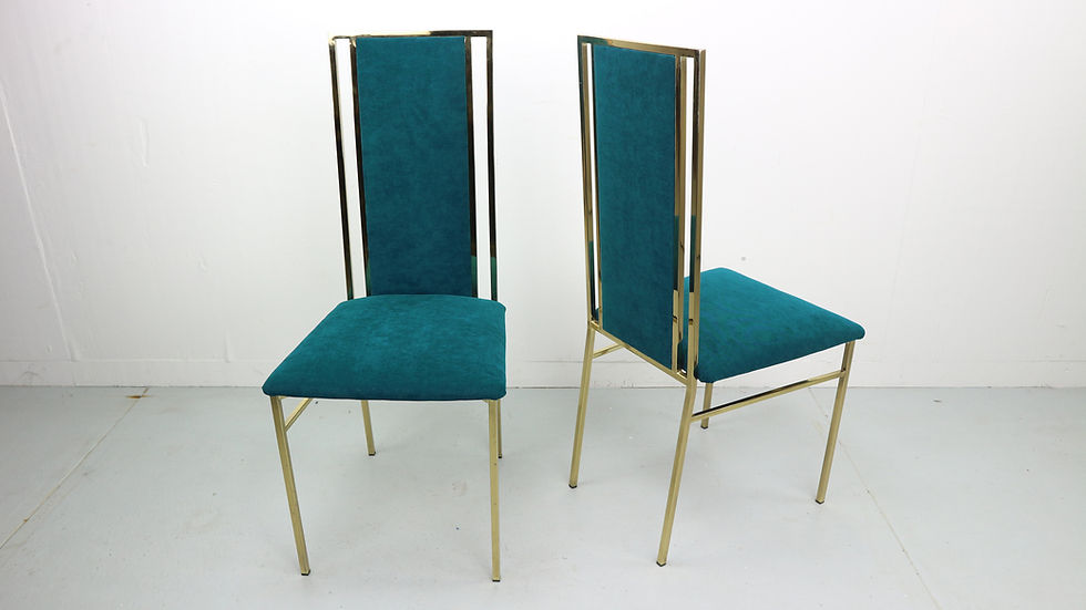 Thumbnail: Brass and Velvet Dinning Chairs, Italy, 1970s