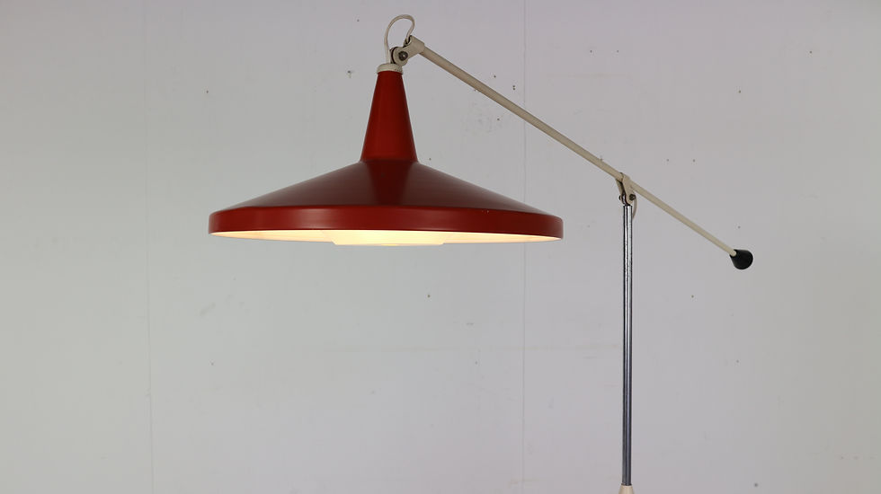 Thumbnail: Red Color Minimalistic Floor Lamp Giso 6350 Panama Lamp by Wim Rietveld, 1957