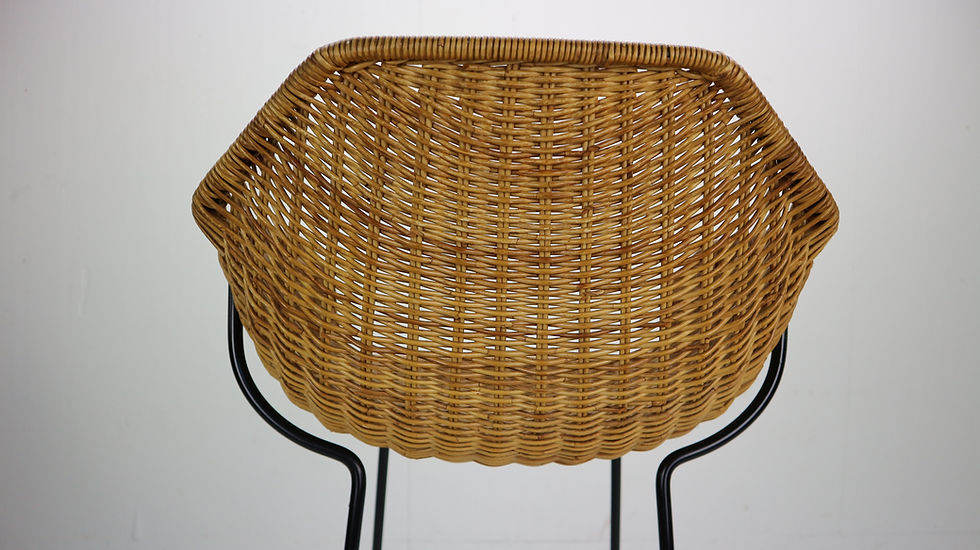 Thumbnail: Set of 3 Rare Dirk Van Sliedregt for Rohe Noordwolde, Rattan Bucket Bar Stools