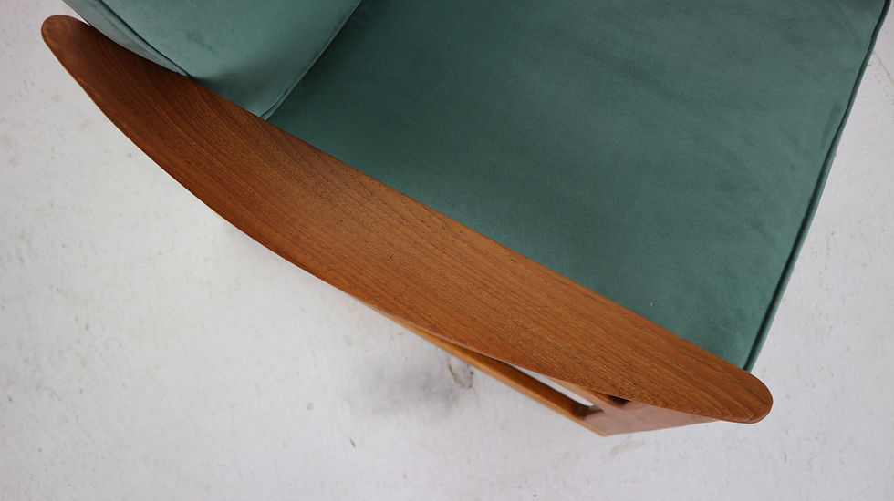 Thumbnail: Rocking Chair & Footstool in Blue Velvet by Ole Wanscher and Komfort, 1960s