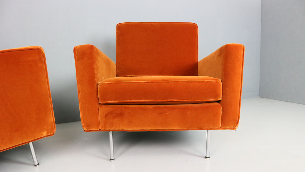 Thumbnail: Pair of 1st edition easy chairs 25 BC by Florence Knoll in velvet, 1950s
