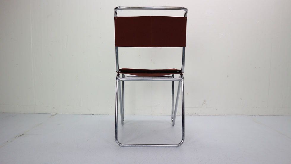 Thumbnail: W.H. Gispen for Gispen, Diagonal Industrial Chair 102, Red Canvas, 1930s