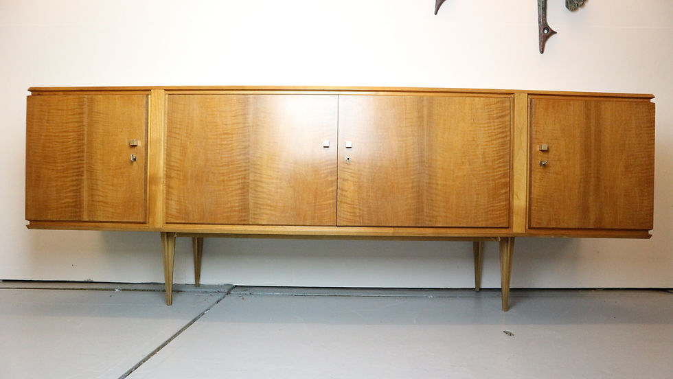 Thumbnail: Vintage brass / light wood exclusive sideboard with drawers and shelves, 1960s