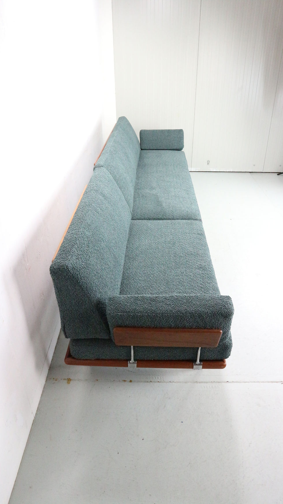 Thumbnail: 5 seat sofa "MINERVA" by Peter Hvidt and Olga Molgaard Nielsen in petrol bouclé