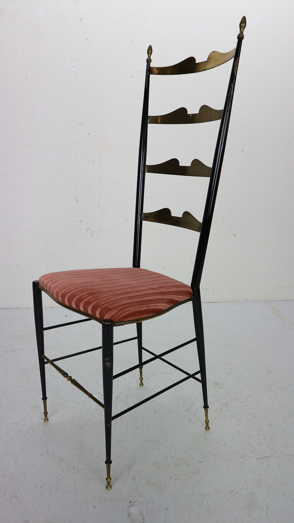 Thumbnail: Midcentury Brass and Velvet Tall Ladder Back Side Chair by Chiavari, 1950s Italy
