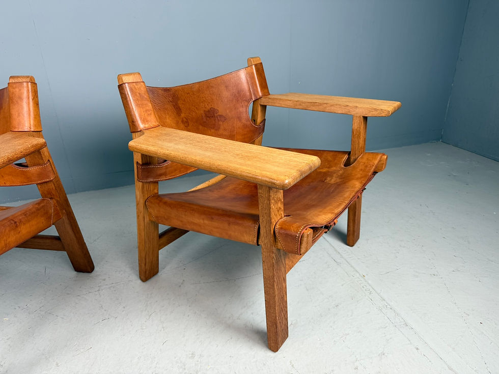 Thumbnail: 2x Børge Mogensen cognac-Leather and Oak, Spanish Chair for Fredericia, 1960
