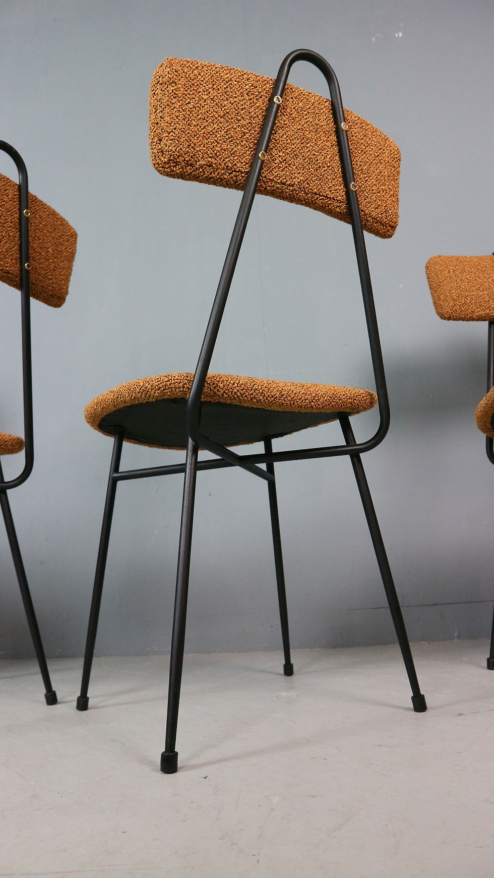 Thumbnail: Set of 4 Italian dining chairs newly upholstered 1950s