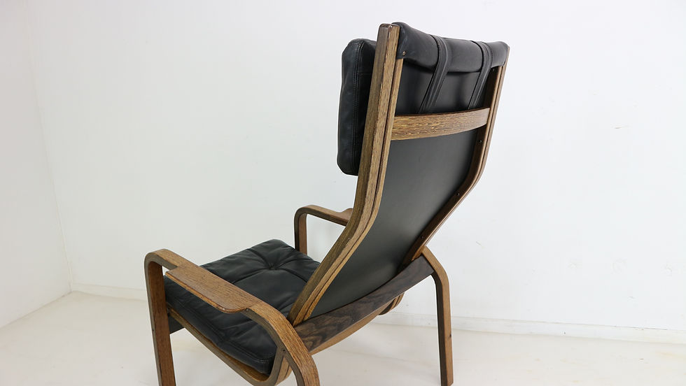 Thumbnail: Pair of Yngve Ekstrom Armchairs in Black Leather and Wengé, 1960s