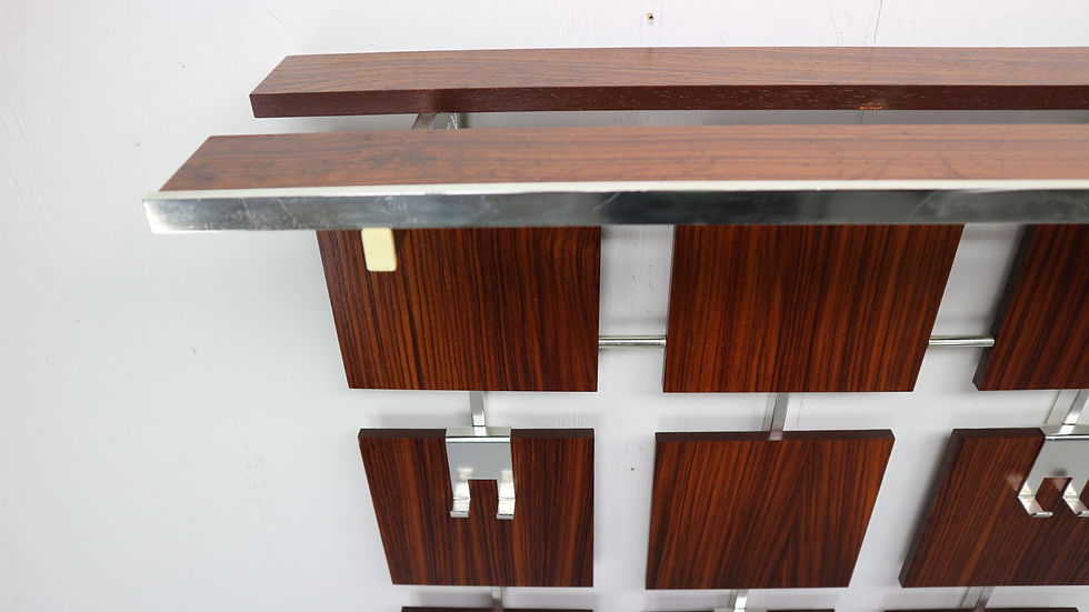 Thumbnail: Vintage Modern Design Rosewood and Chrome Wall Mounted Coat, Hat Rack, 1960s