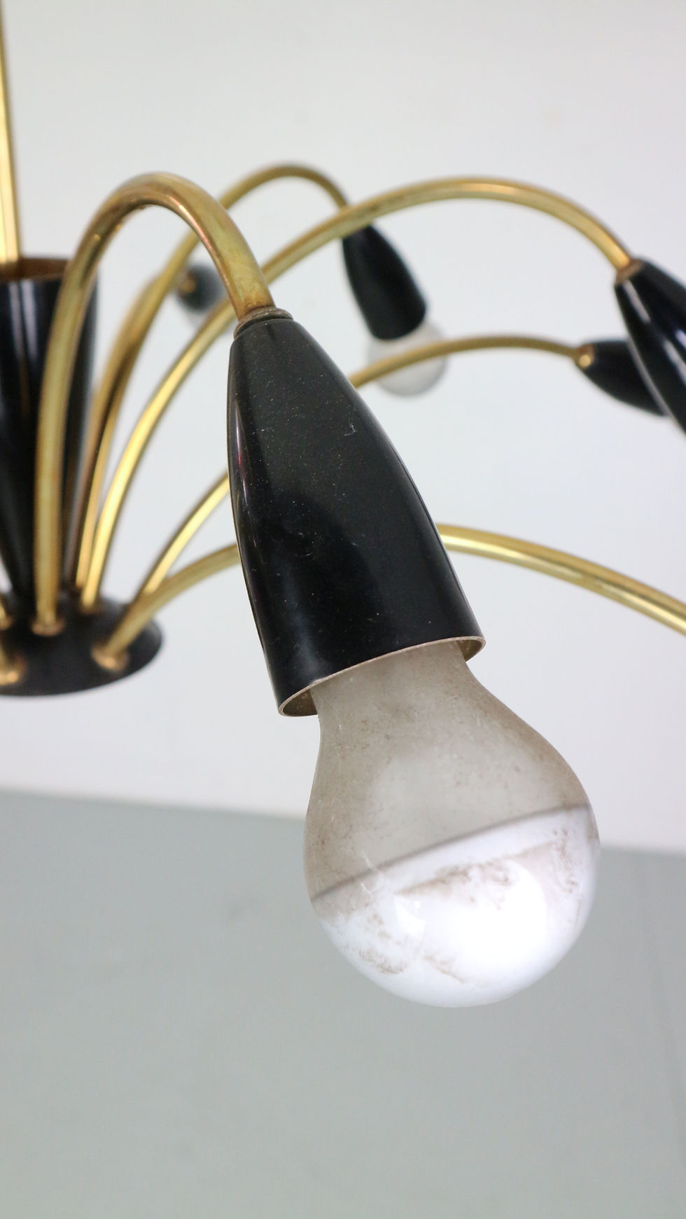 Thumbnail: Italian Black and brass 12 arm Spider Chandelier  1950s