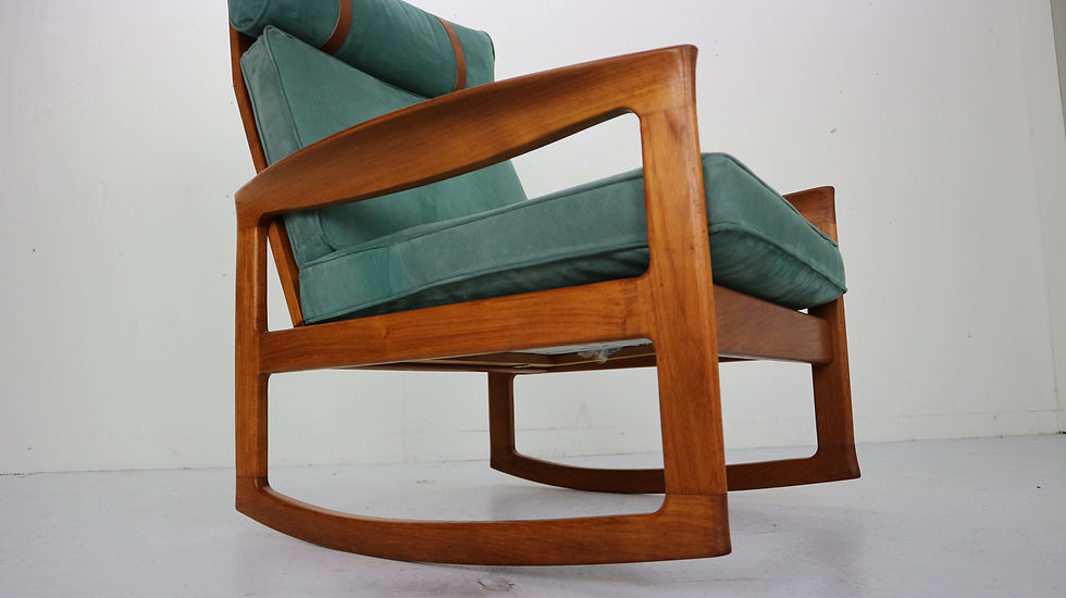 Thumbnail: Rocking Chair & Footstool in Blue Velvet by Ole Wanscher and Komfort, 1960s