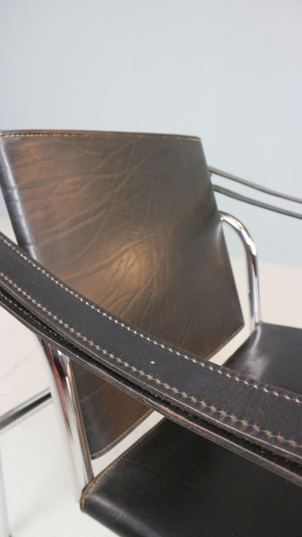 Thumbnail: Le Corbusier Vintage Black Leather Armchair Model- LC1 for Cassina, 1970s