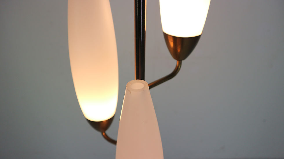 Thumbnail: Midcentury "Tulipe" Floor Lamp in Brass and Opaline Glass, 1960s, Italy