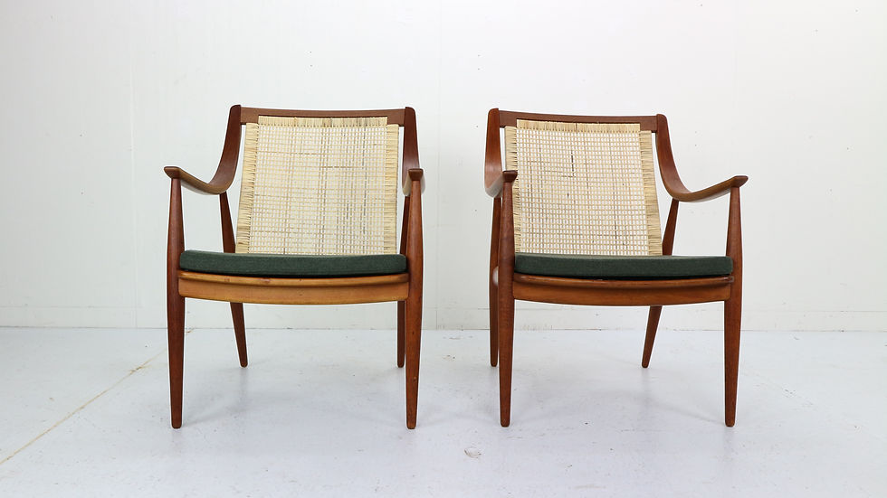 Thumbnail: Set Of 2 Peter Hvidt& Orla Mølgaard-Nielsen FD146 Cane Back Easy Chairs, Denmark