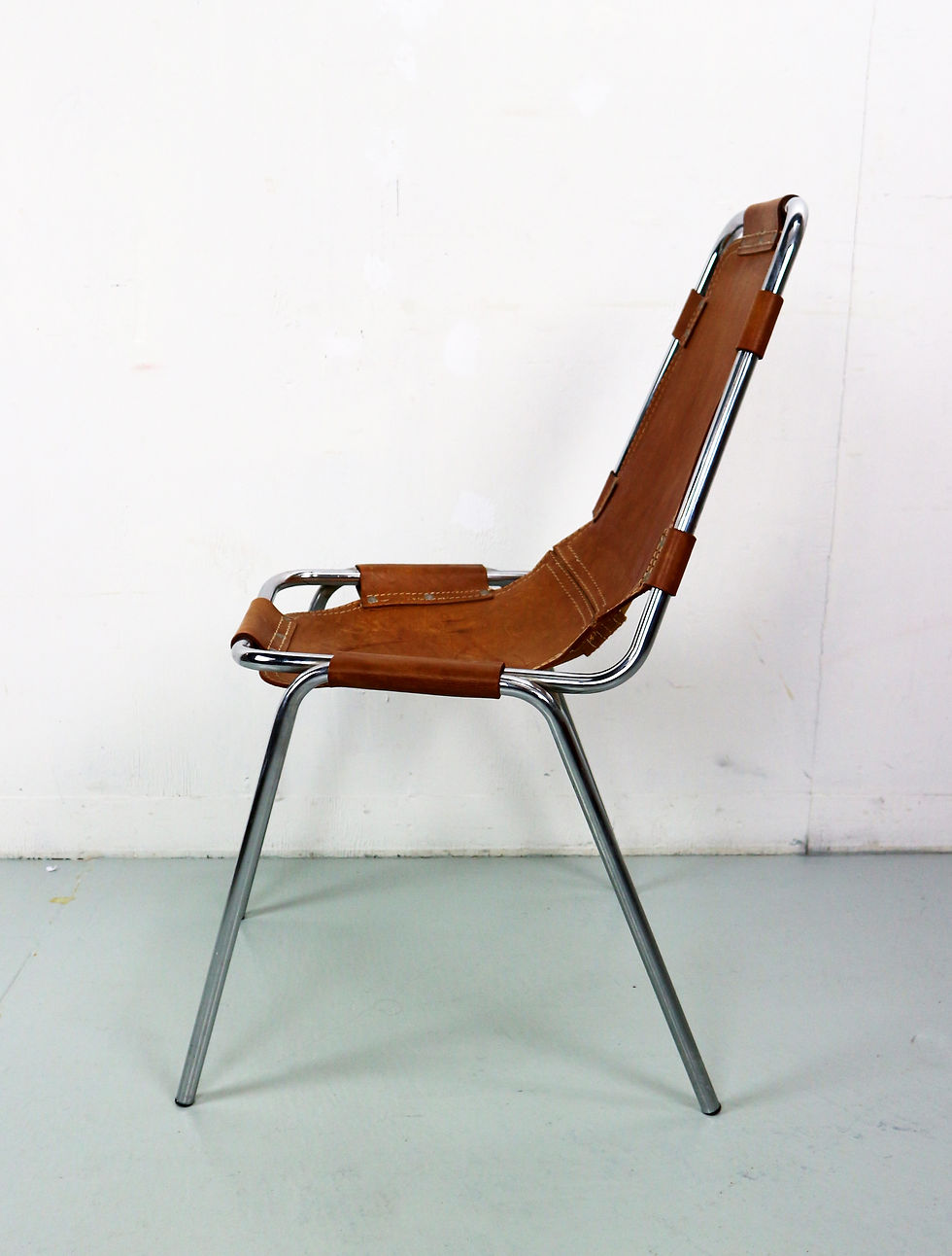 Thumbnail: Charlotte Perriand for "Les Arc" Set of 2 Original Leather side chairs, 1960