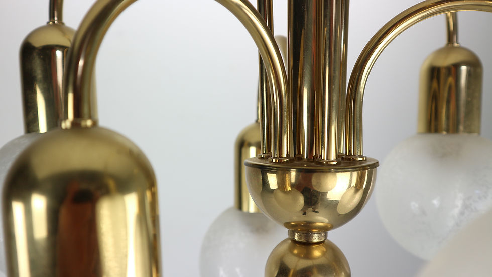 Thumbnail: Doria Crackle Glass Globes Brass Chandelier, 1970s