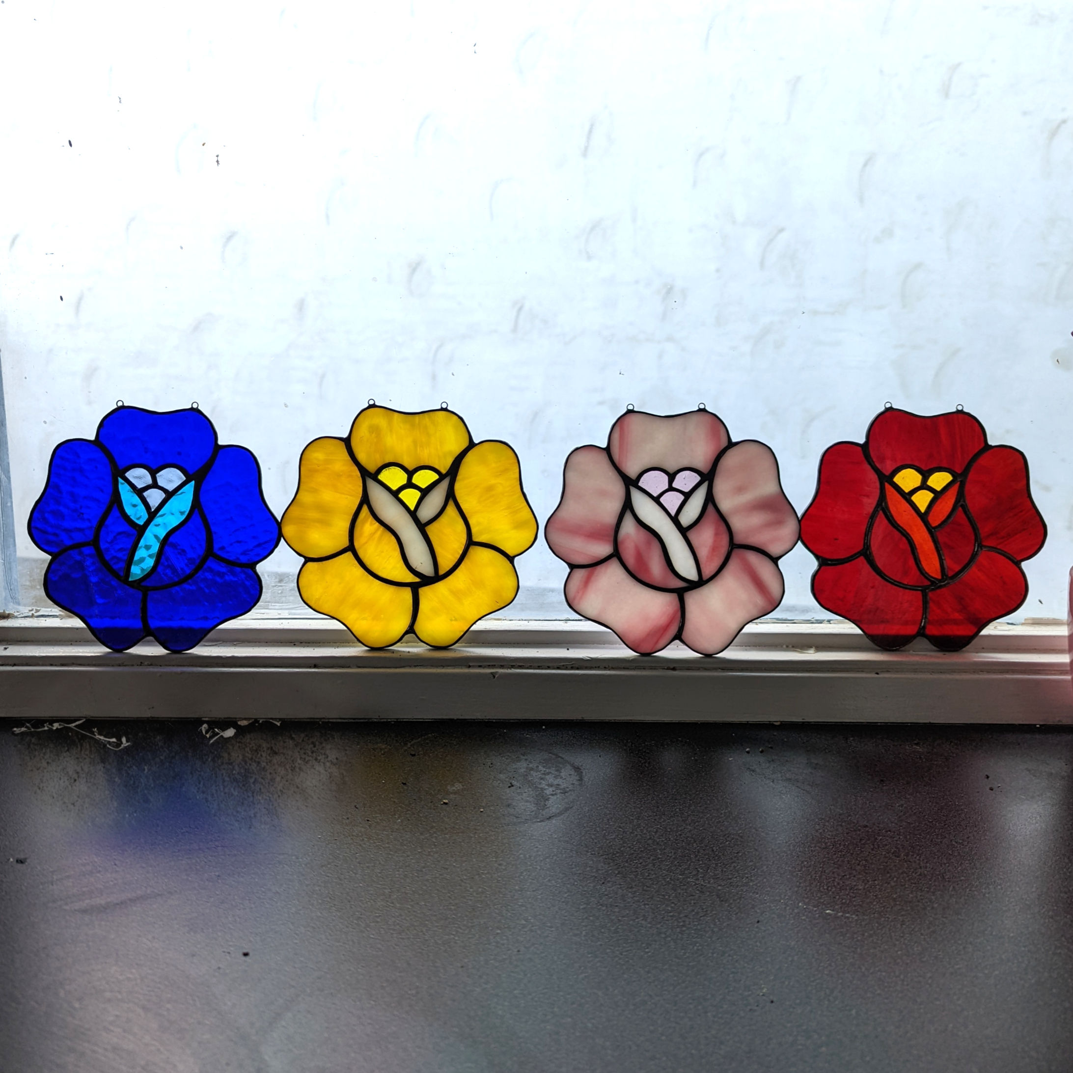 Stained Glass Traditional Tattoo Rose Suncatcher