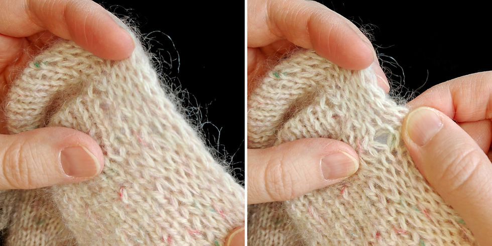 Three-row double-yarnover on the right side in double knitting.