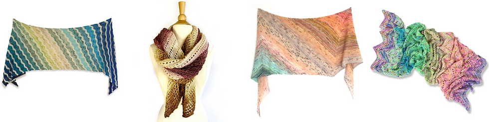 Left to right: Ambah O'Brien's Lamina Wrap, Radvent Wrap, ADVENTurous Wrap, Solstice Wrap.