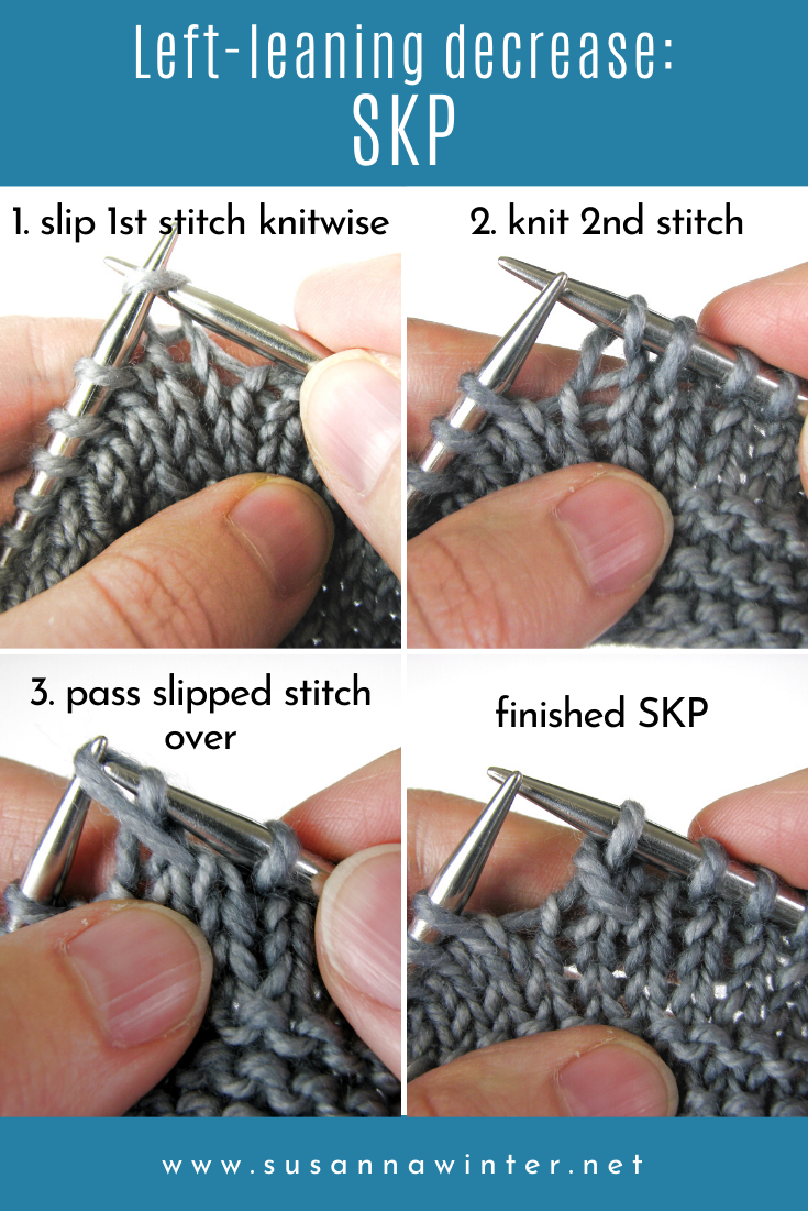 Slip One, Knit One, Pass Slipped Stitch Over (sl1, K1, PSSO or SKP)