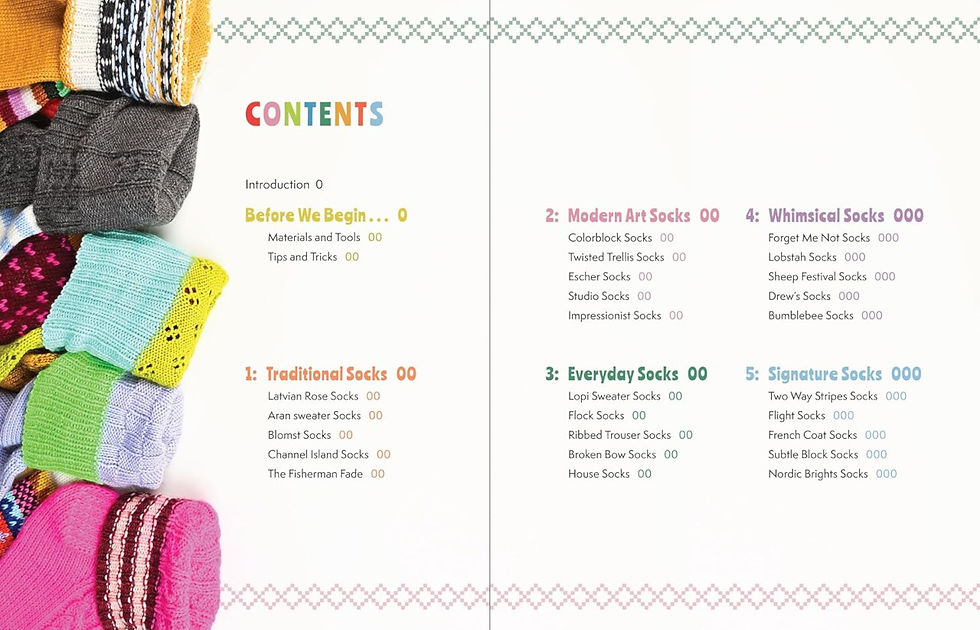 The Sock Obsession has five categories of socks, five patterns in each chapter.